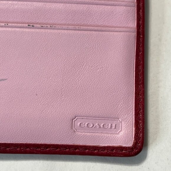Vintage Coach Red Leather Trifold Wallet Pink Interior - Picture 6 of 13